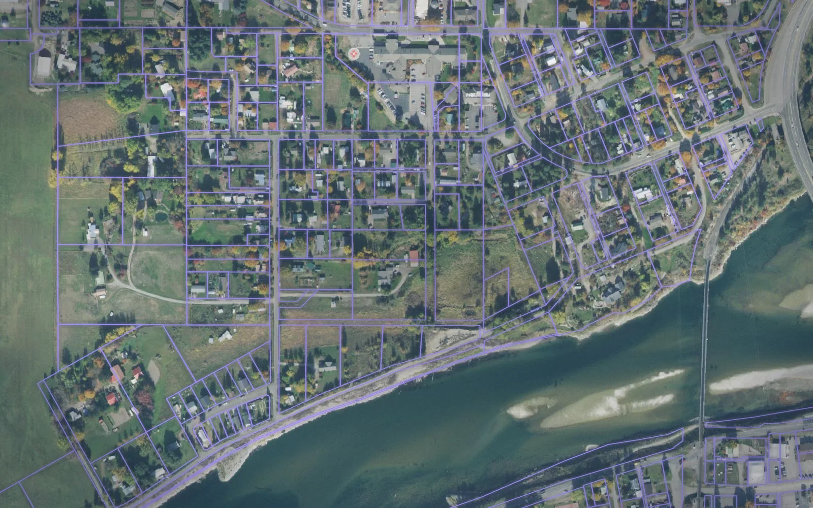 Parcel boundaries over aerial imagery of Boundary County, Idaho