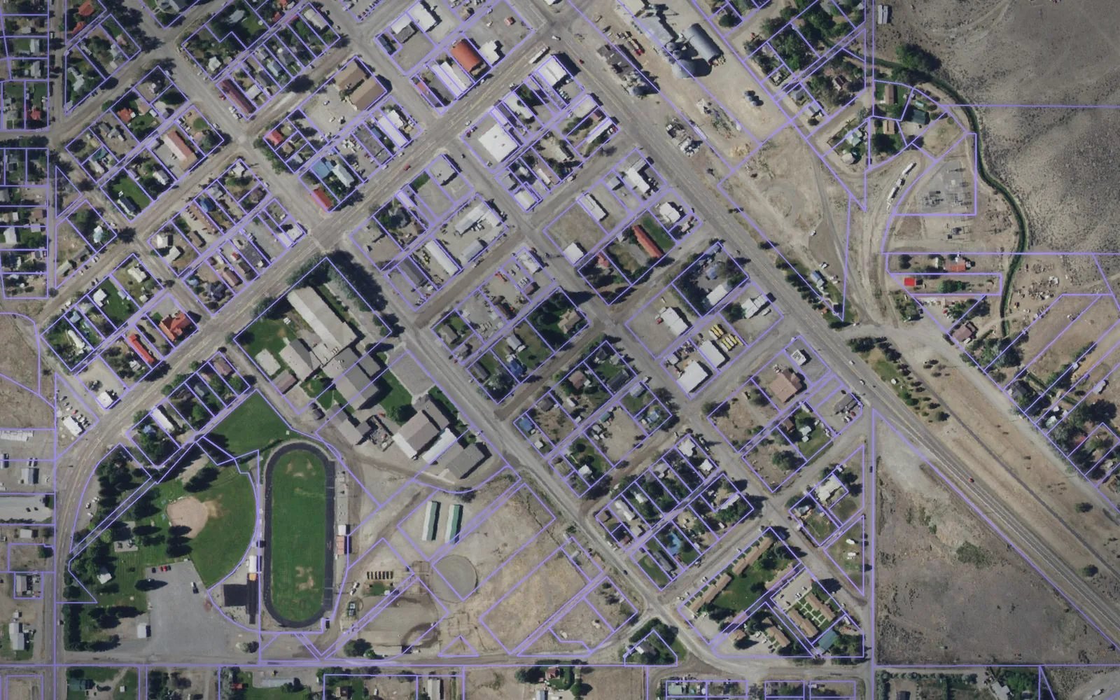 Parcel boundaries over aerial imagery of Butte County, Idaho