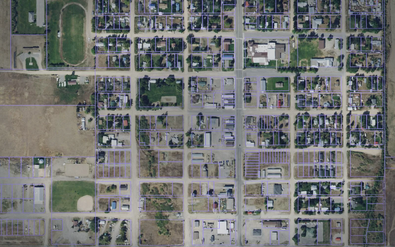 Parcel boundaries over aerial imagery of Camas County, Idaho