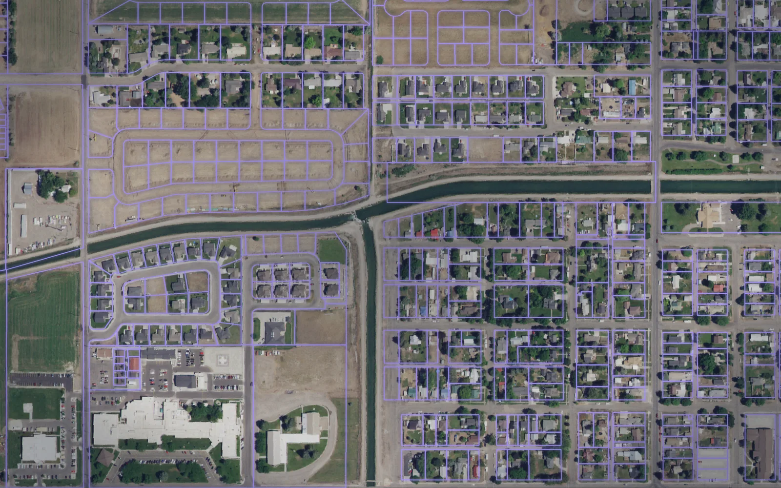 Parcel boundaries over aerial imagery of Minidoka County, Idaho