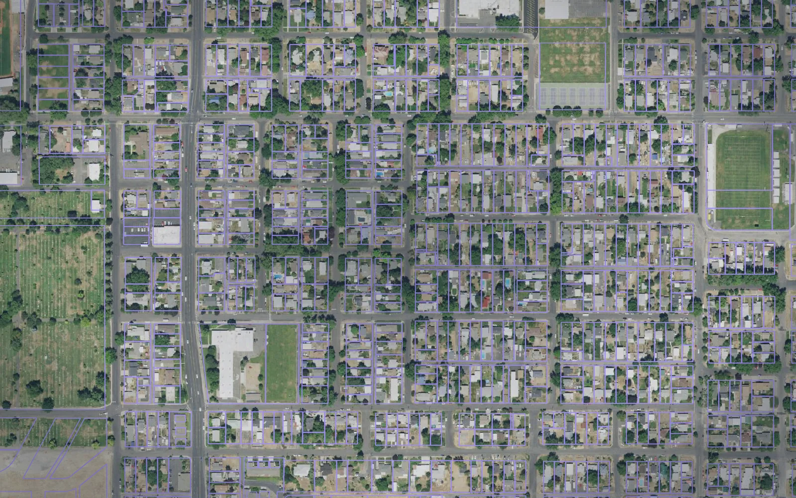 Parcel boundaries over aerial imagery of Nez Perce County, Idaho