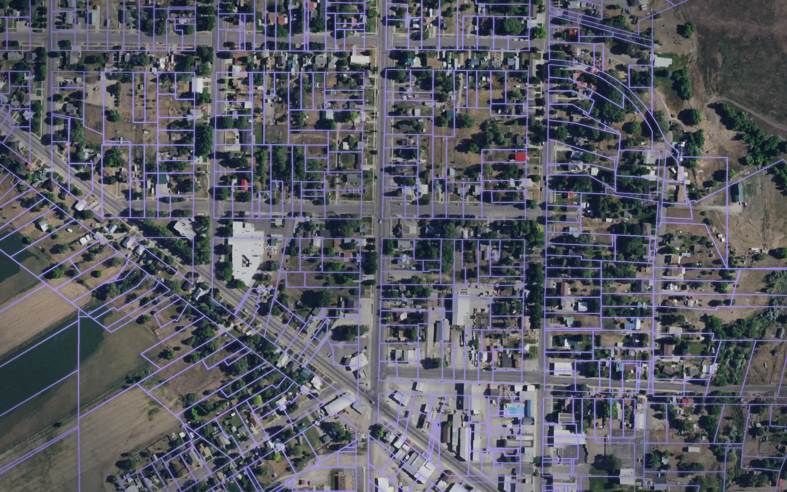 Parcel boundaries over aerial imagery of Oneida County, Idaho