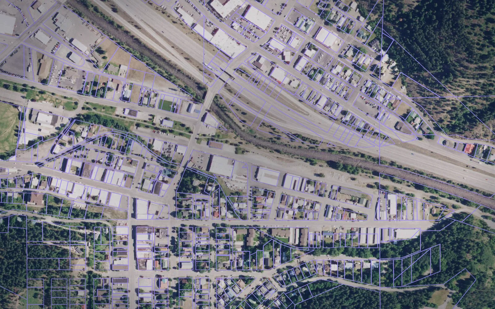 Parcel boundaries over aerial imagery of Shoshone County, Idaho