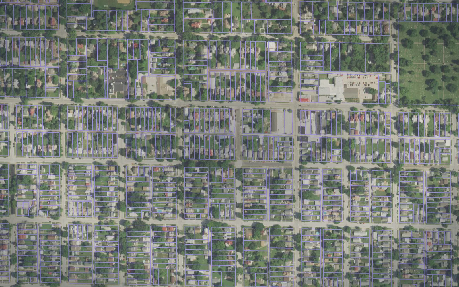 Parcel boundaries over aerial imagery of Adams County, Illinois