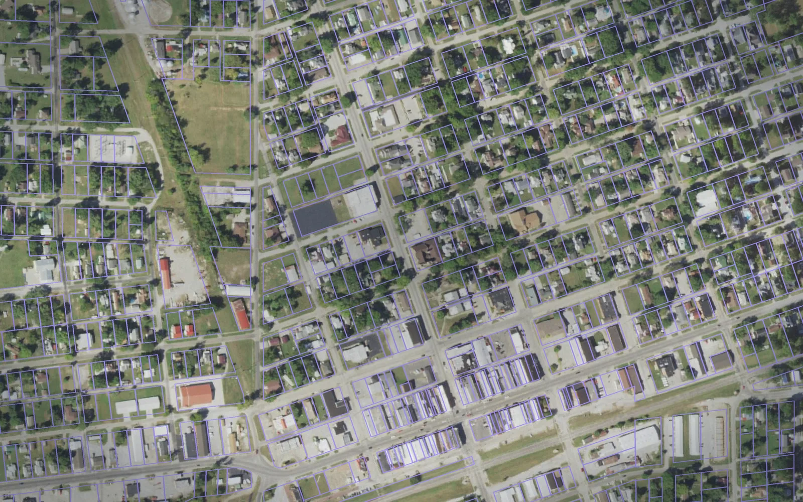 Parcel boundaries over aerial imagery of Clay County, Illinois