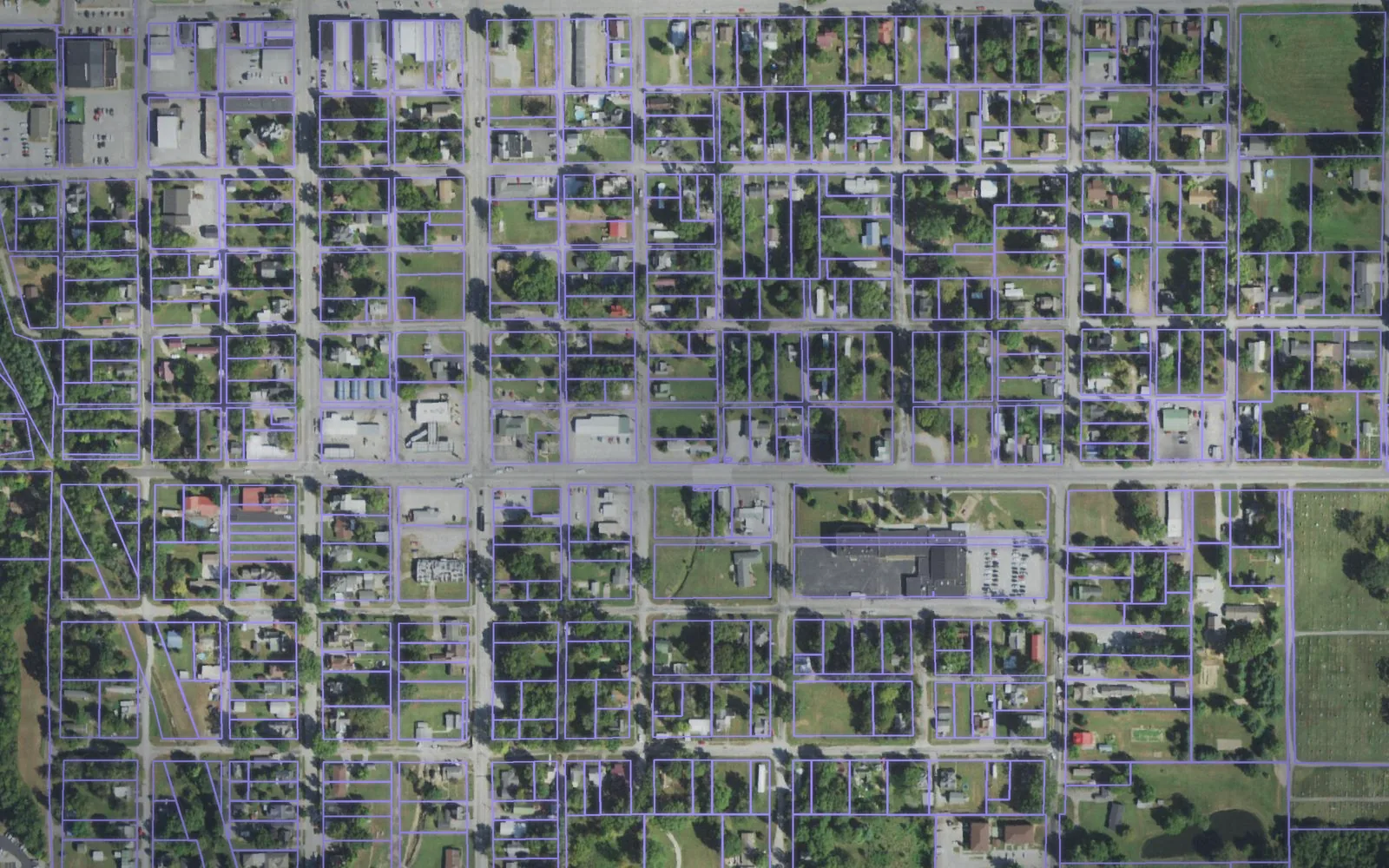 Parcel boundaries over aerial imagery of Hamilton County, Illinois
