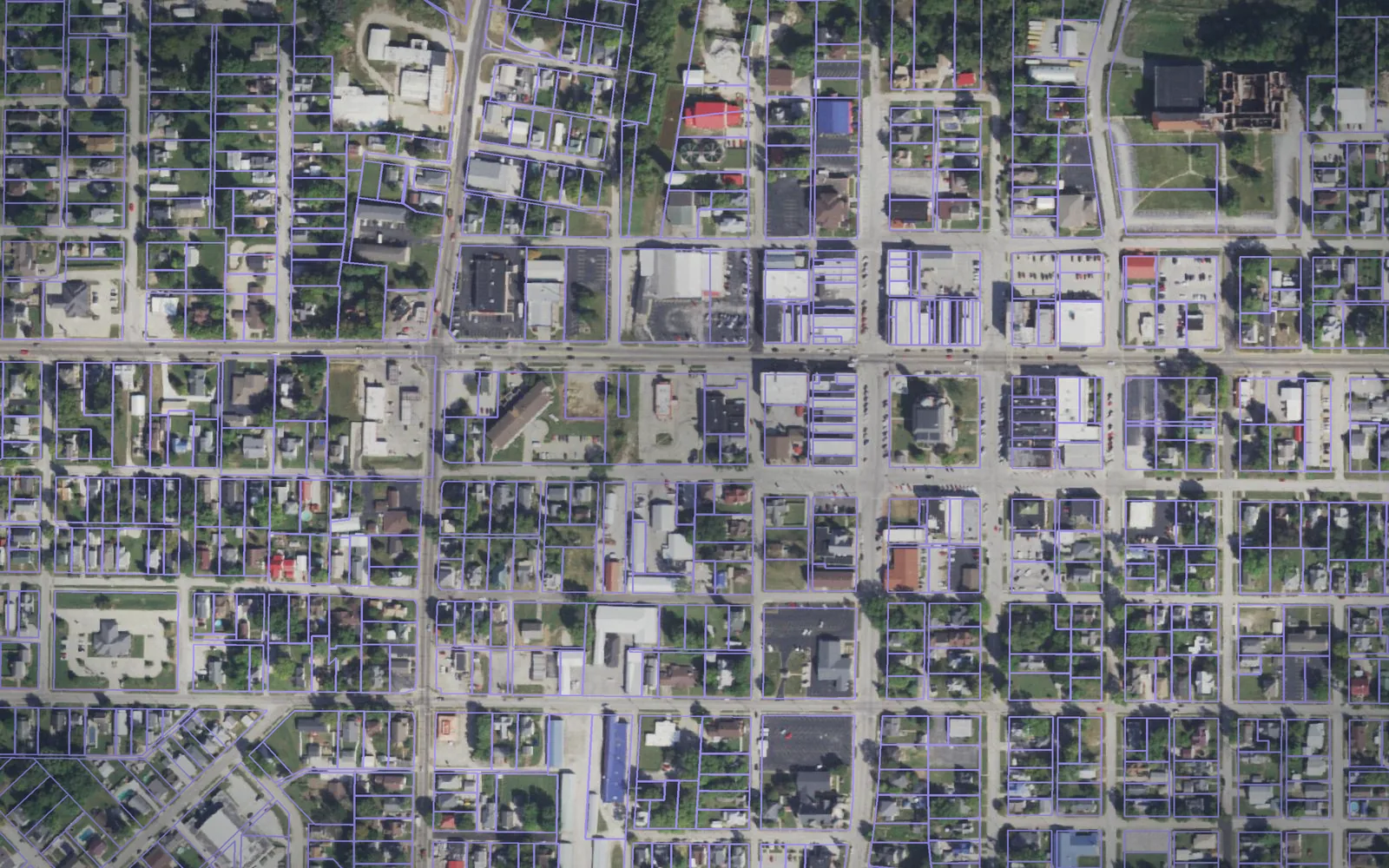 Parcel boundaries over aerial imagery of Lawrence County, Illinois