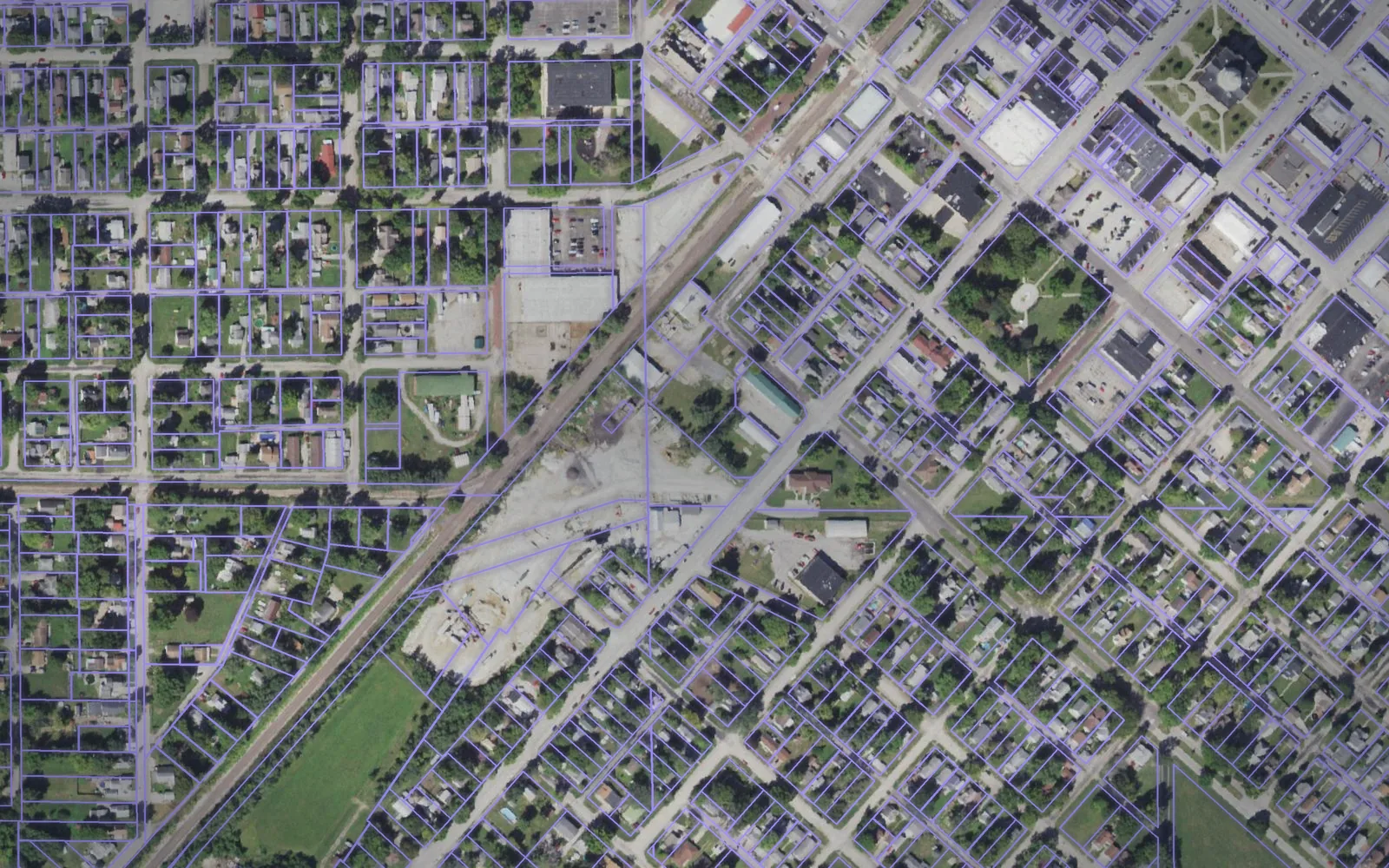 Parcel boundaries over aerial imagery of Logan County, Illinois
