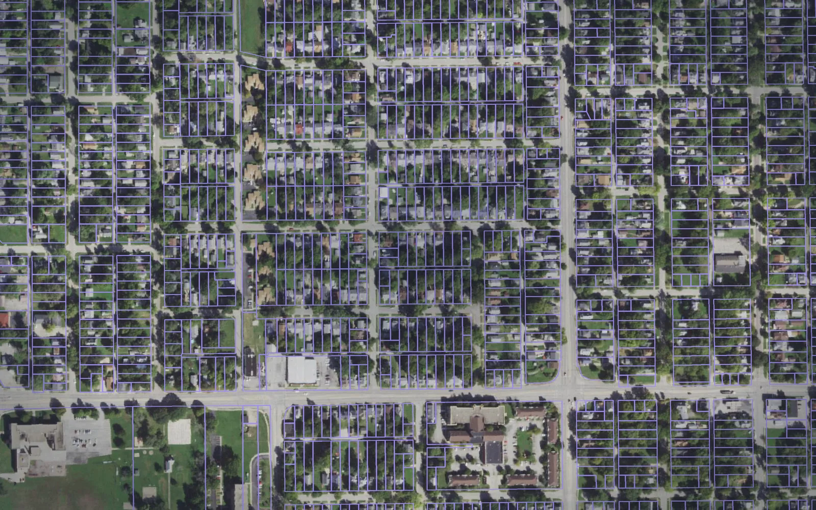 Parcel boundaries over aerial imagery of Macon County, Illinois