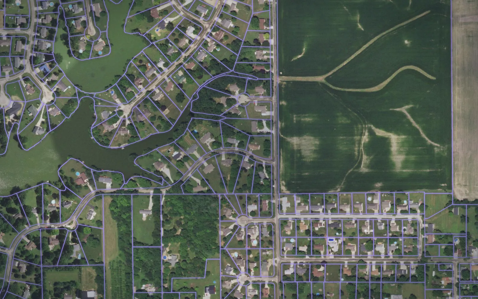 Parcel boundaries over aerial imagery of Menard County, Illinois