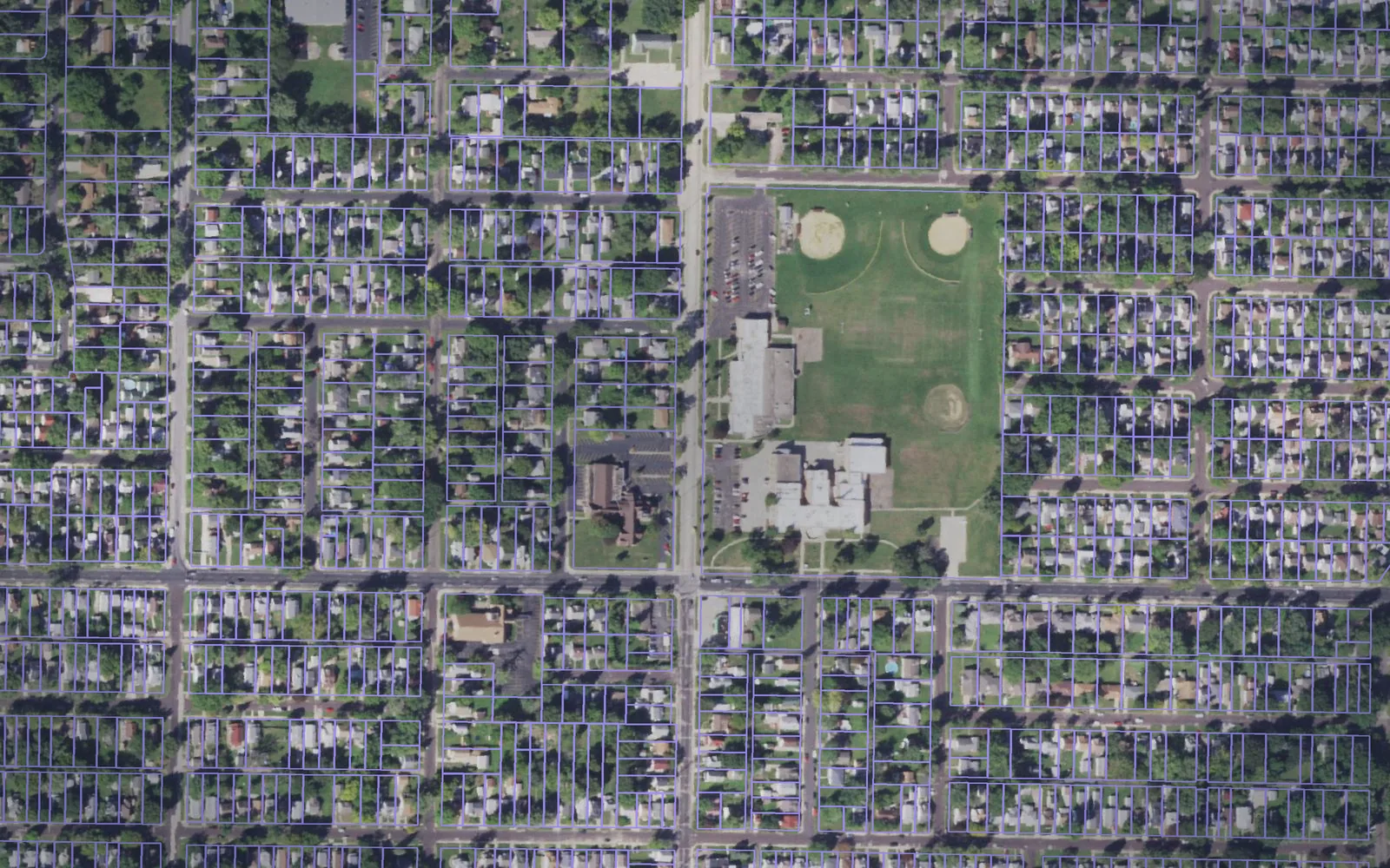 Parcel boundaries over aerial imagery of Peoria County, Illinois
