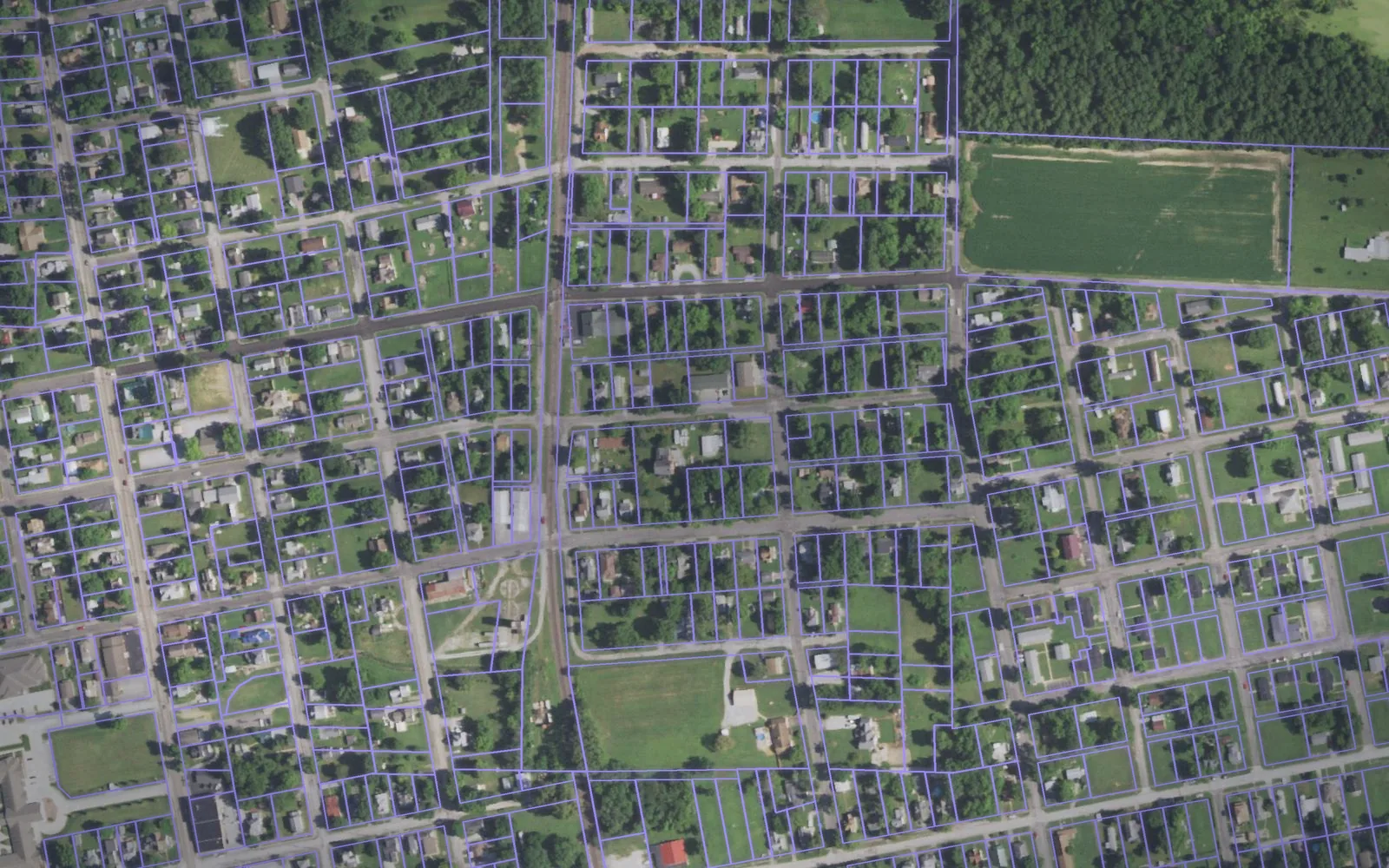 Parcel boundaries over aerial imagery of Randolph County, Illinois