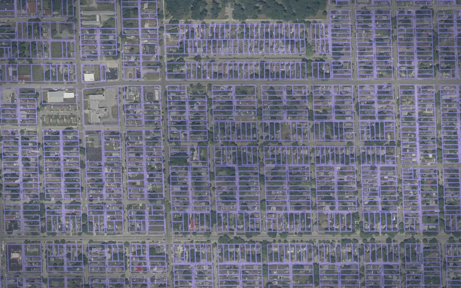 Parcel boundaries over aerial imagery of Allen County, Indiana