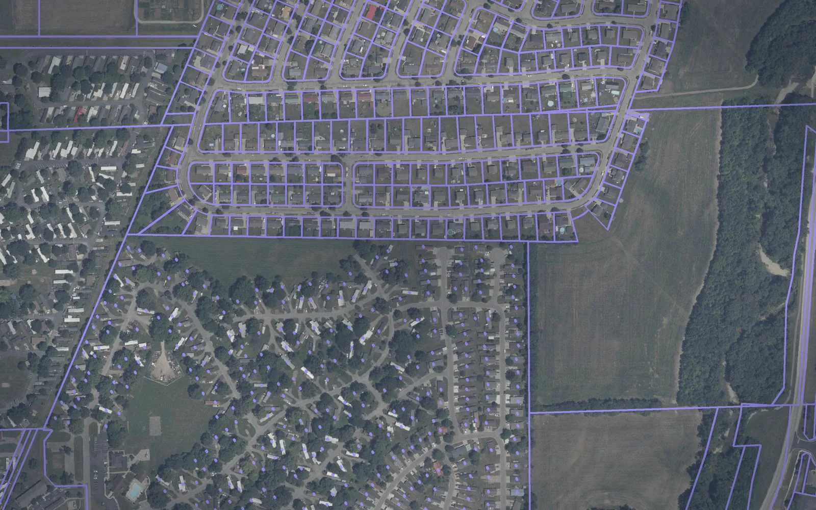 Parcel boundaries over aerial imagery of Bartholomew County, Indiana