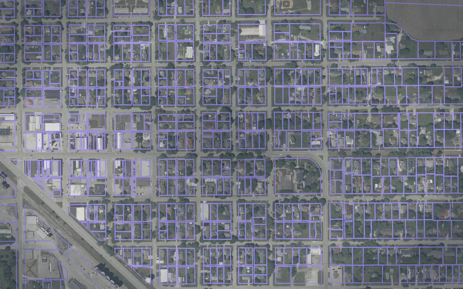 Parcel boundaries over aerial imagery of Benton County, Indiana
