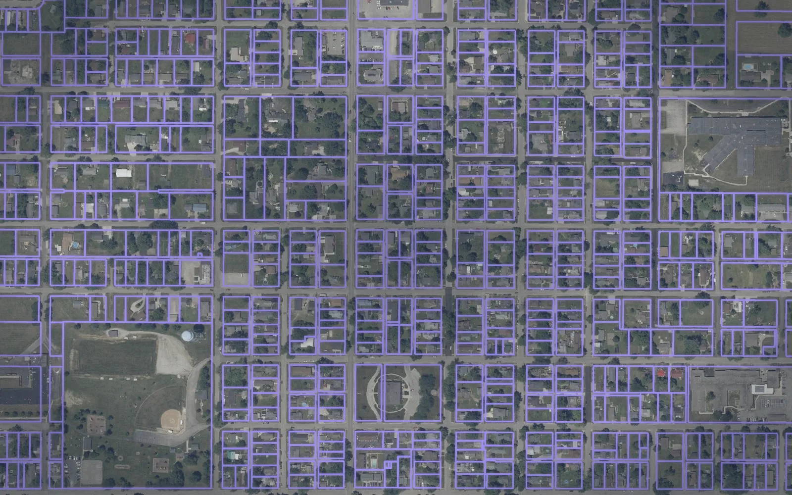 Parcel boundaries over aerial imagery of Blackford County, Indiana