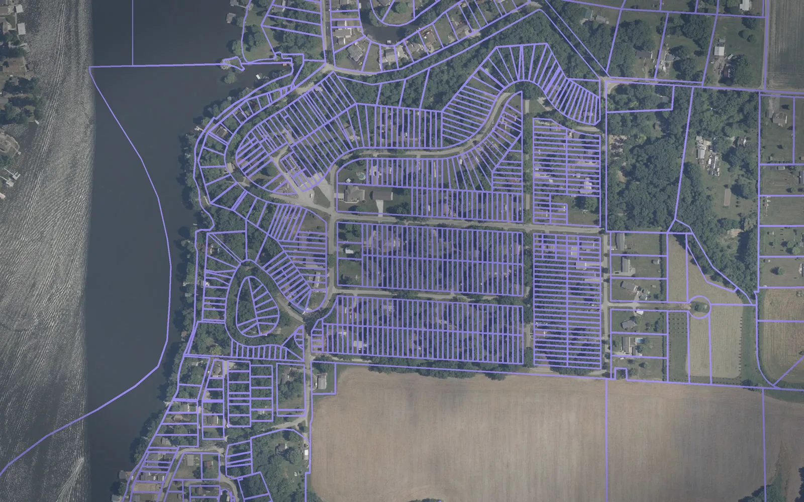 Parcel boundaries over aerial imagery of Carroll County, Indiana