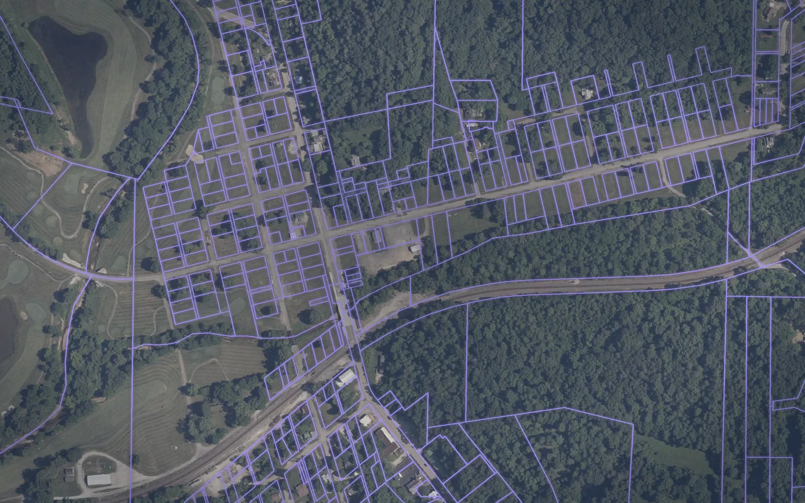 Parcel boundaries over aerial imagery of Crawford County, Indiana