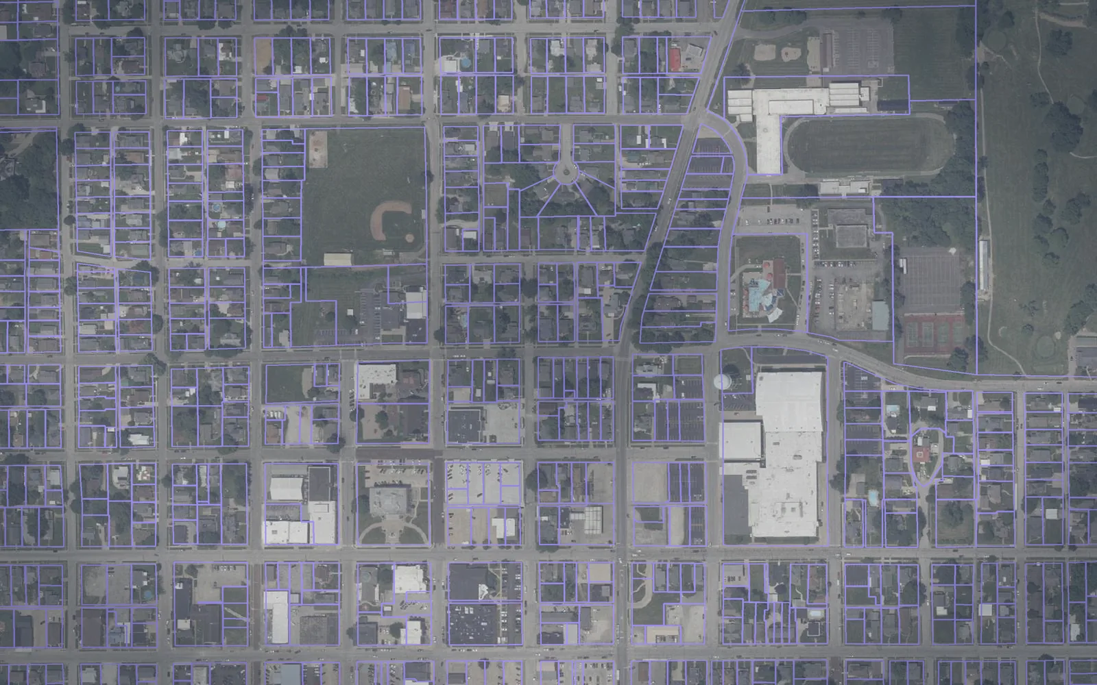 Parcel boundaries over aerial imagery of Daviess County, Indiana