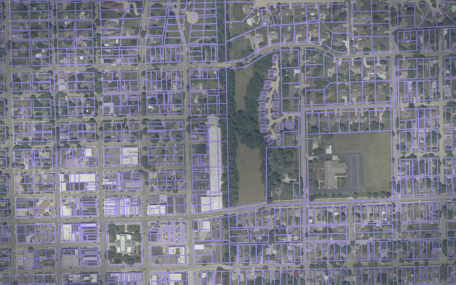 Parcel boundaries over aerial imagery of DeKalb County, Indiana