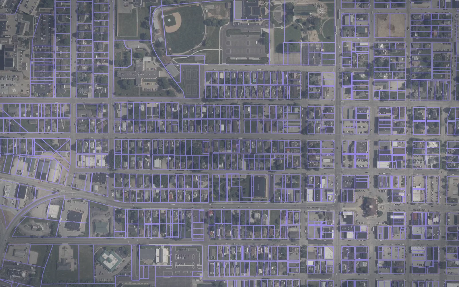 Parcel boundaries over aerial imagery of Dubois County, Indiana
