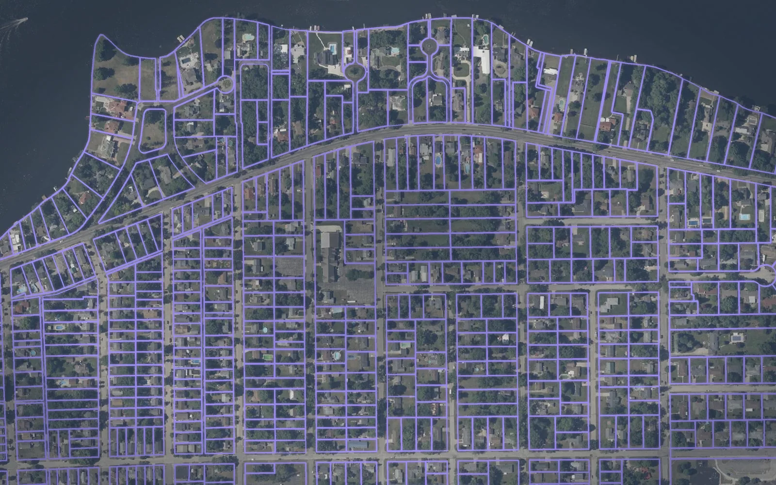 Parcel boundaries over aerial imagery of Elkhart County, Indiana