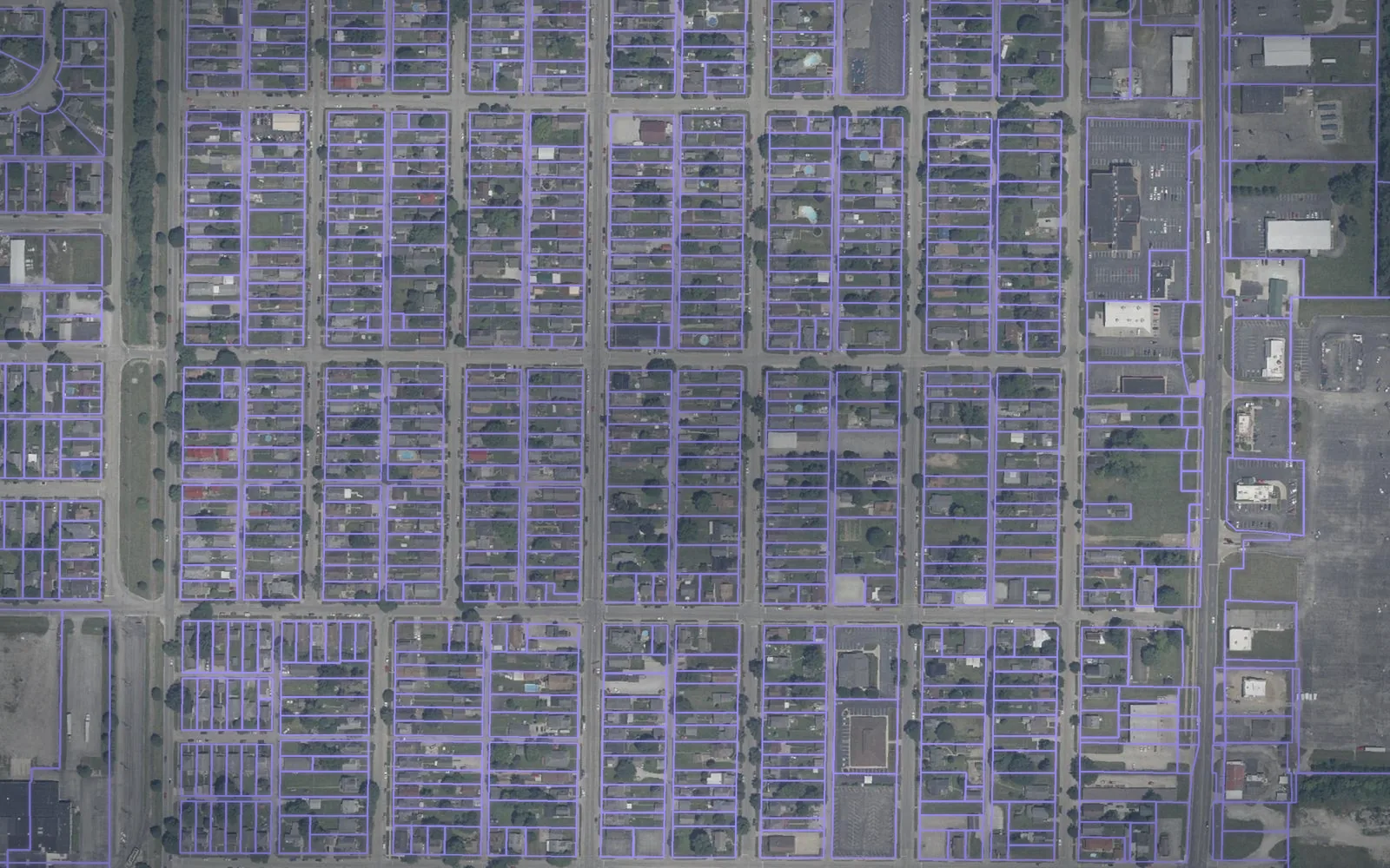 Parcel boundaries over aerial imagery of Fayette County, Indiana