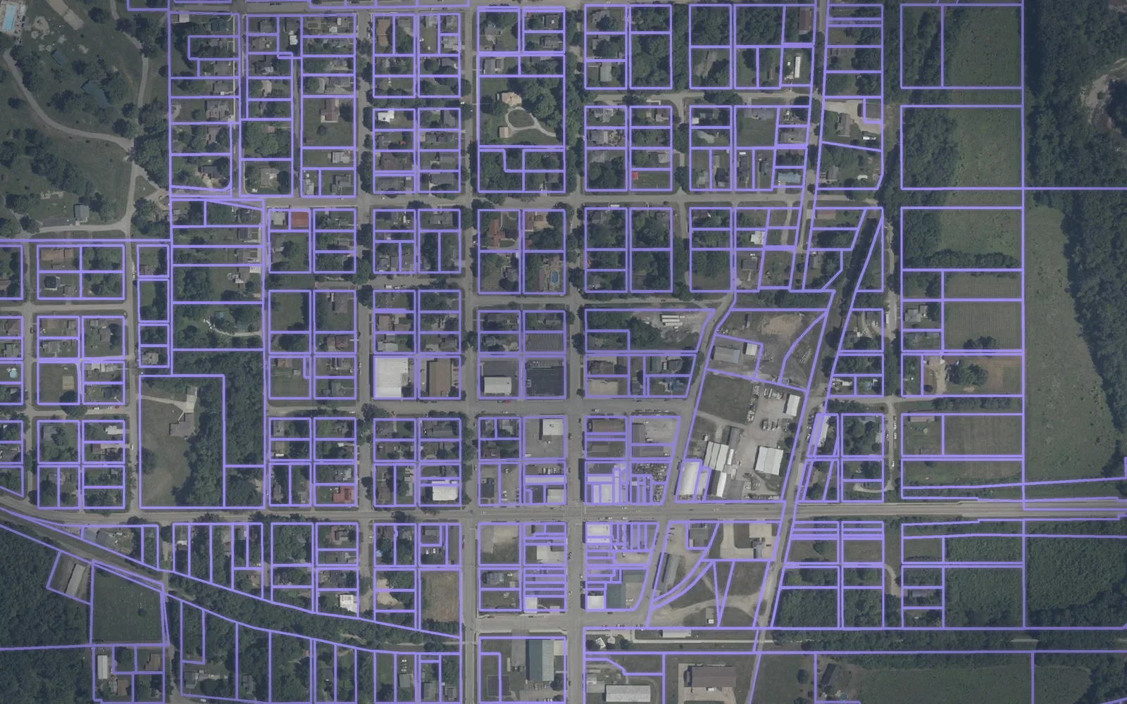 Parcel boundaries over aerial imagery of Fountain County, Indiana