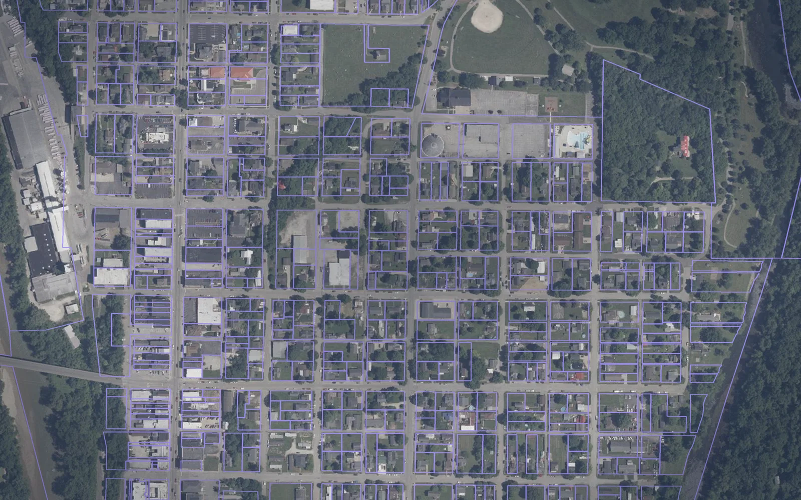 Parcel boundaries over aerial imagery of Franklin County, Indiana