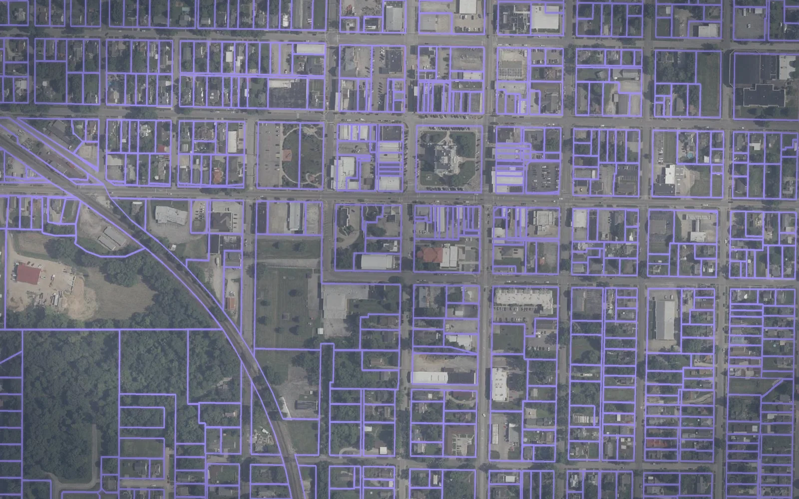 Parcel boundaries over aerial imagery of Gibson County, Indiana