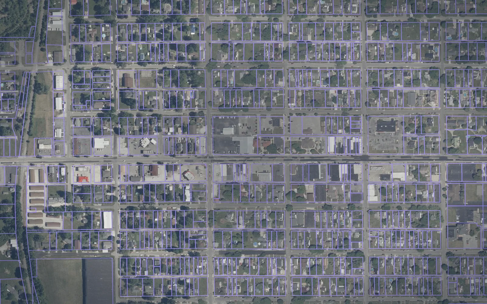 Parcel boundaries over aerial imagery of Grant County, Indiana