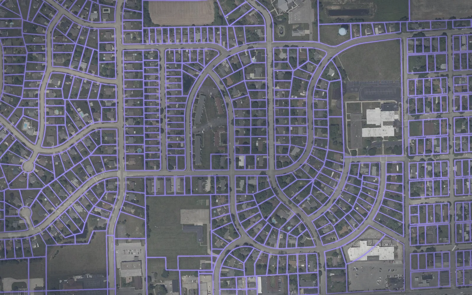 Parcel boundaries over aerial imagery of Hancock County, Indiana