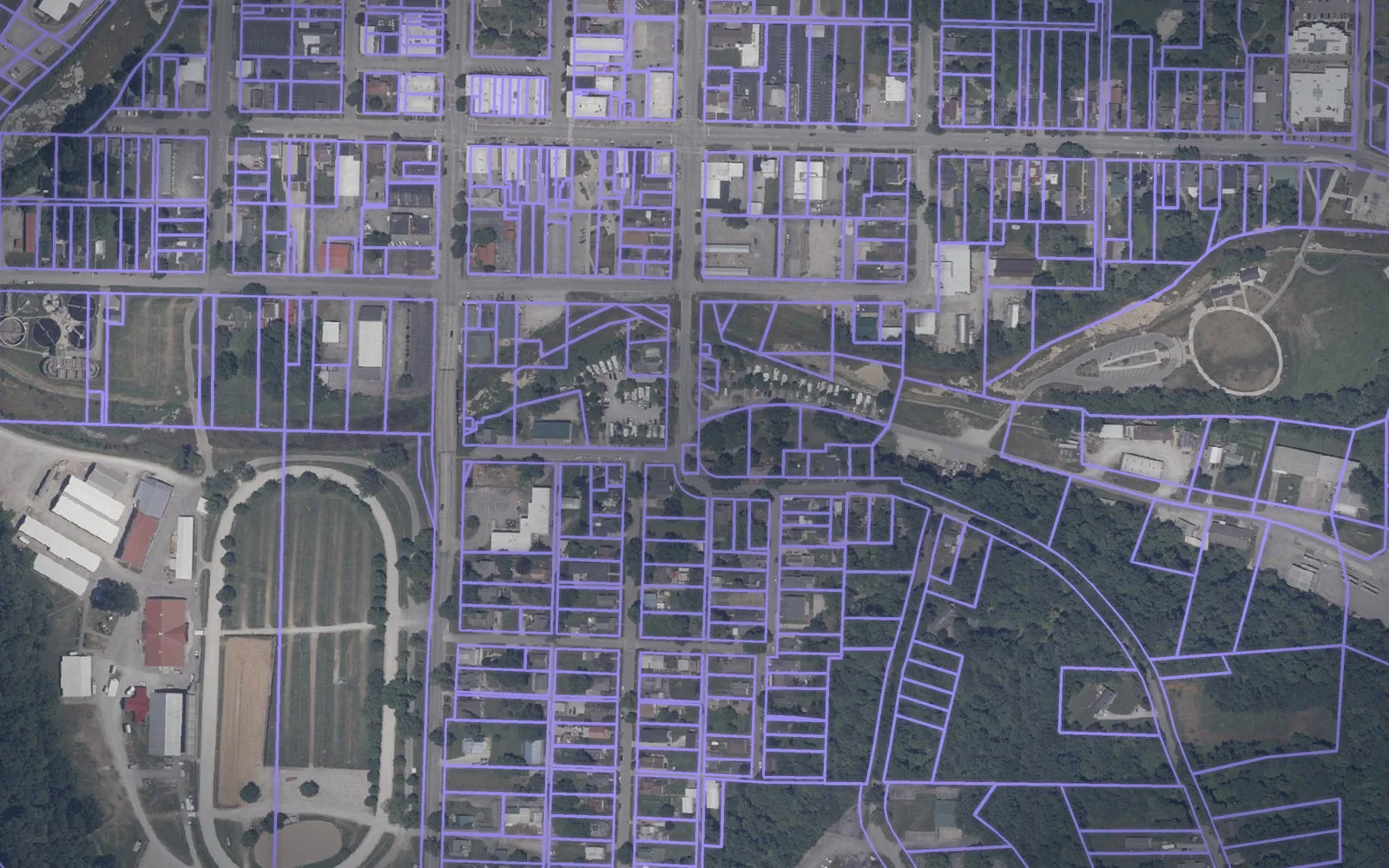 Parcel boundaries over aerial imagery of Harrison County, Indiana