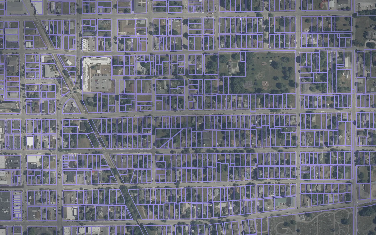 Parcel boundaries over aerial imagery of Howard County, Indiana