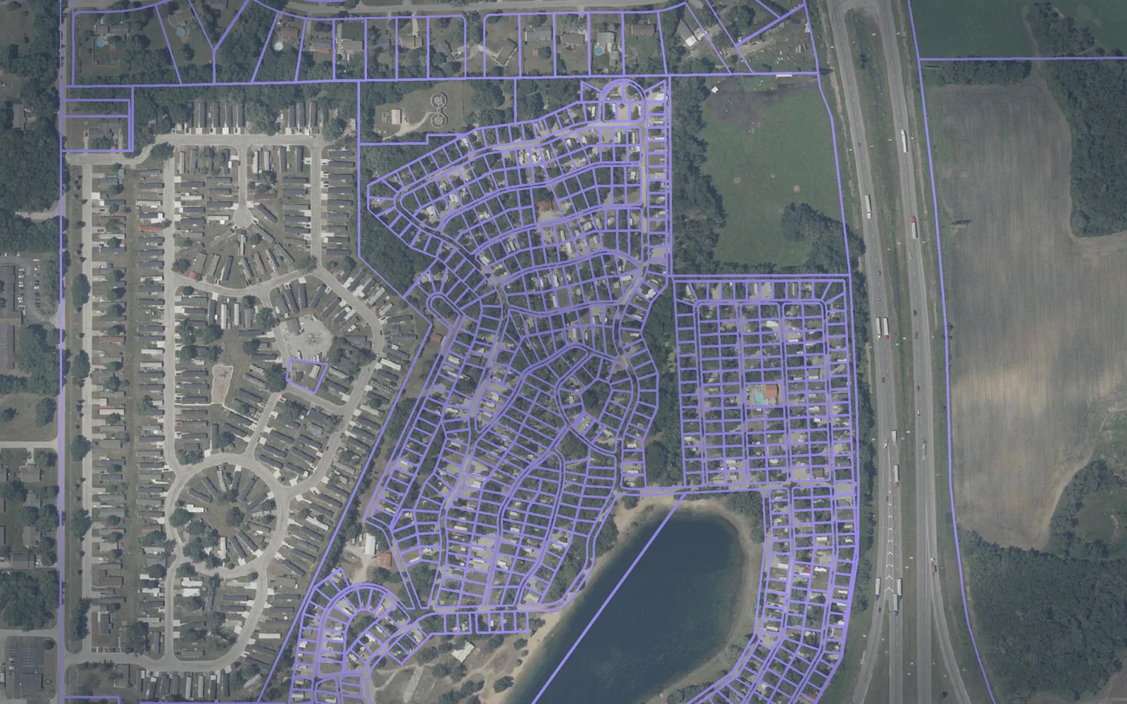 Parcel boundaries over aerial imagery of Jasper County, Indiana