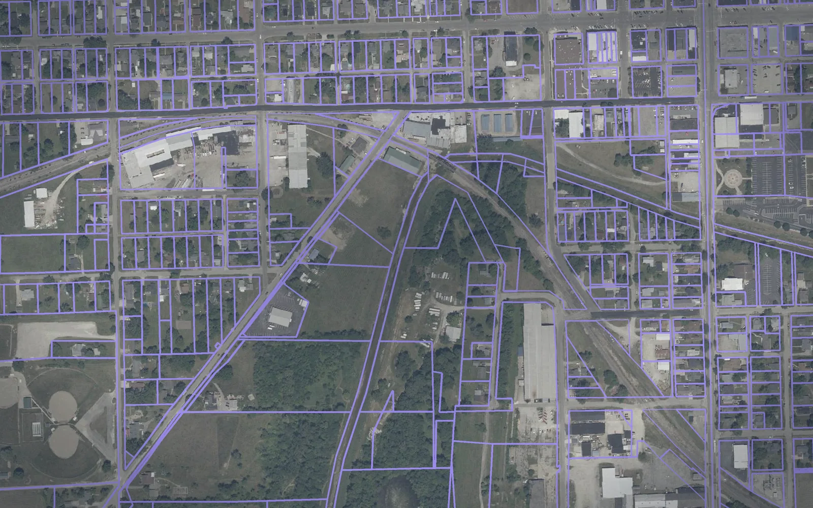 Parcel boundaries over aerial imagery of Jay County, Indiana
