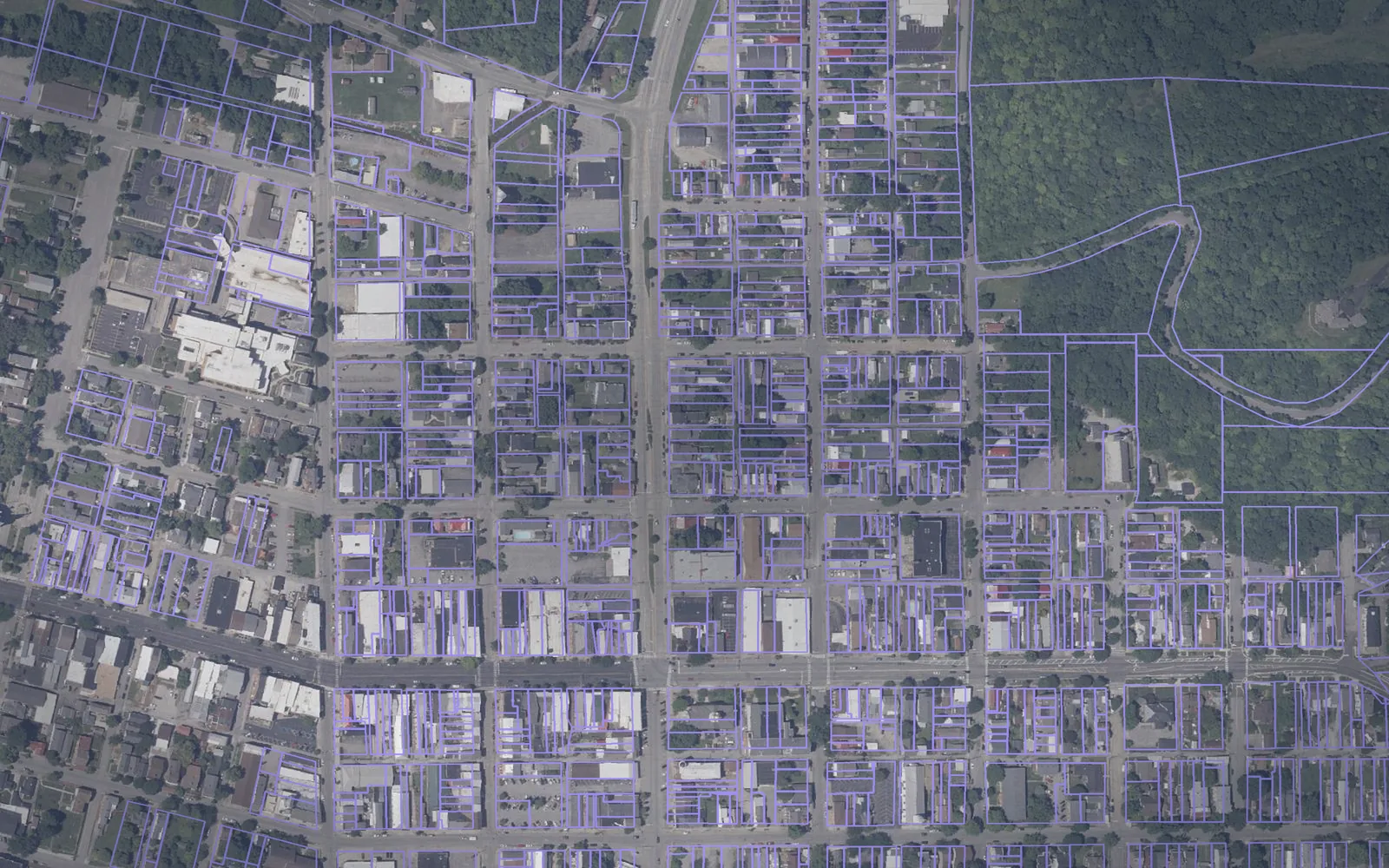 Parcel boundaries over aerial imagery of Jefferson County, Indiana