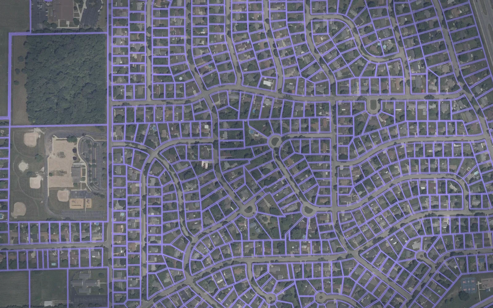 Parcel boundaries over aerial imagery of Johnson County, Indiana