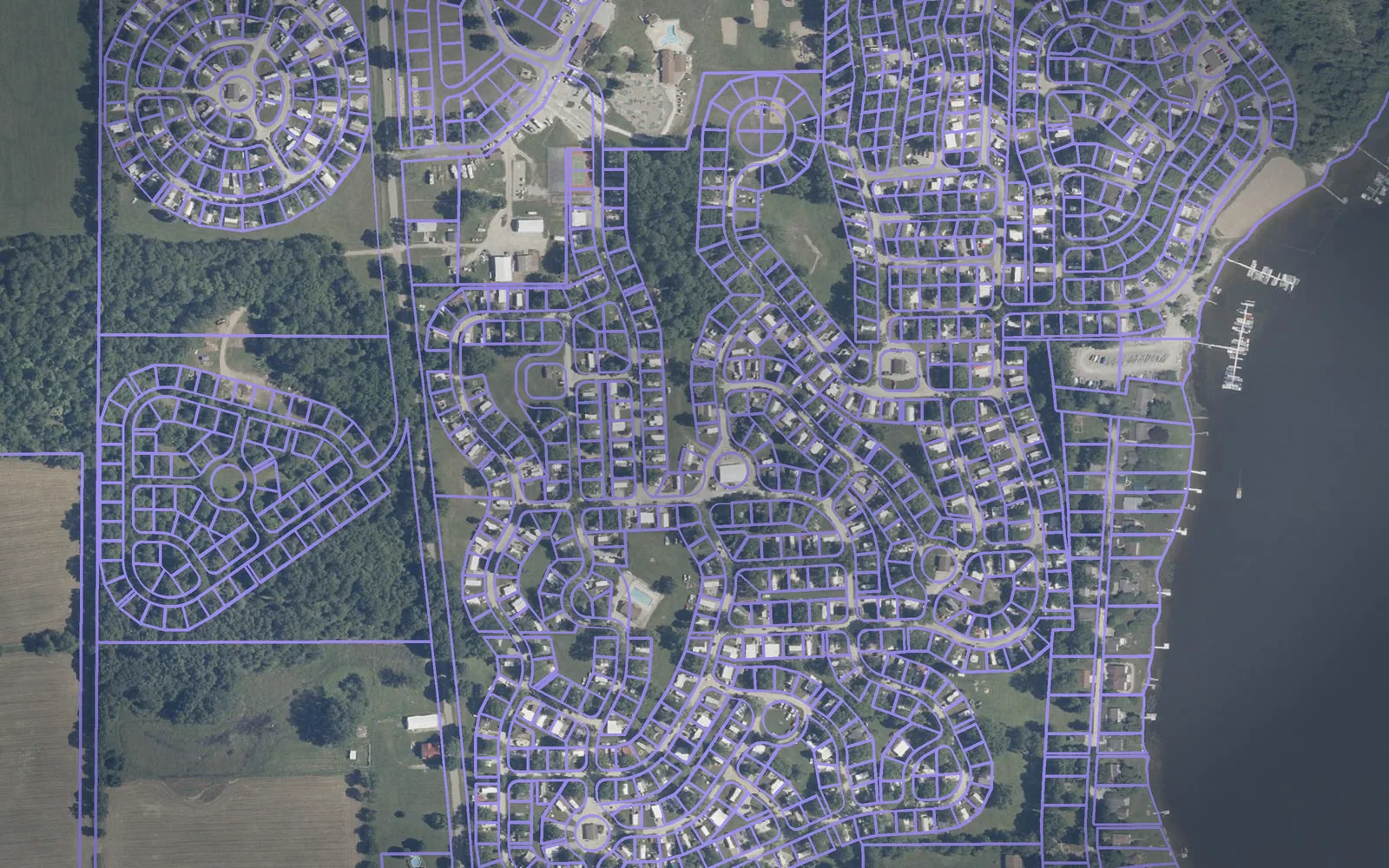 Parcel boundaries over aerial imagery of Kosciusko County, Indiana