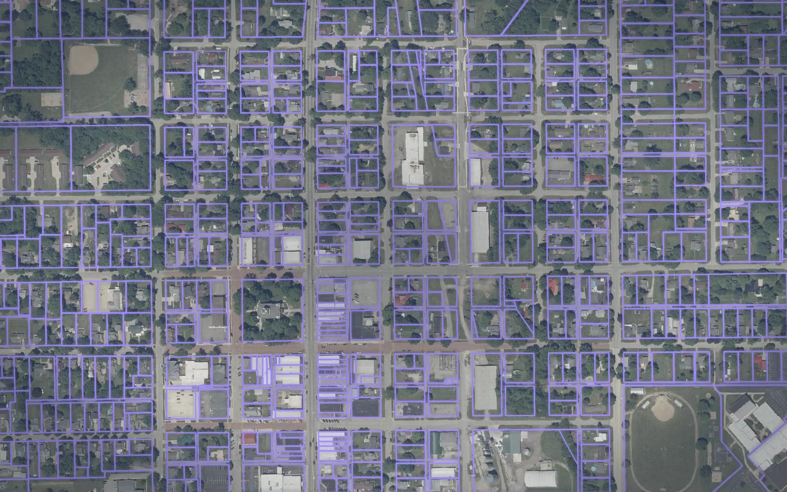 Parcel boundaries over aerial imagery of LaGrange County, Indiana