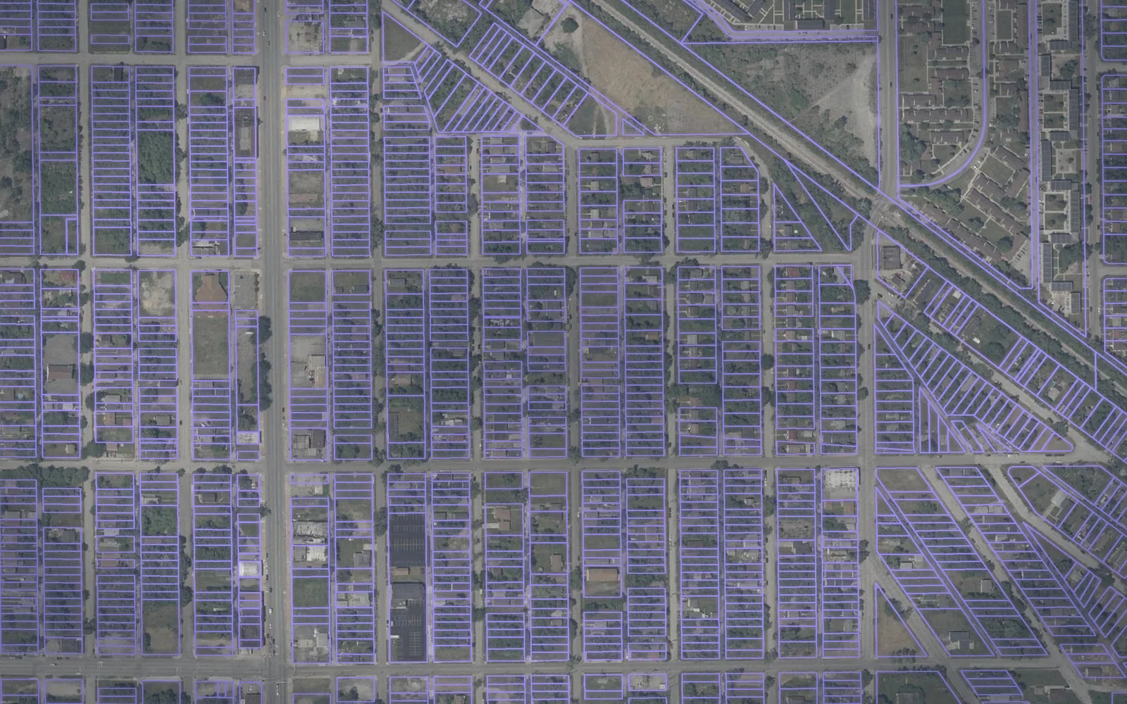 Parcel boundaries over aerial imagery of Lake County, Indiana