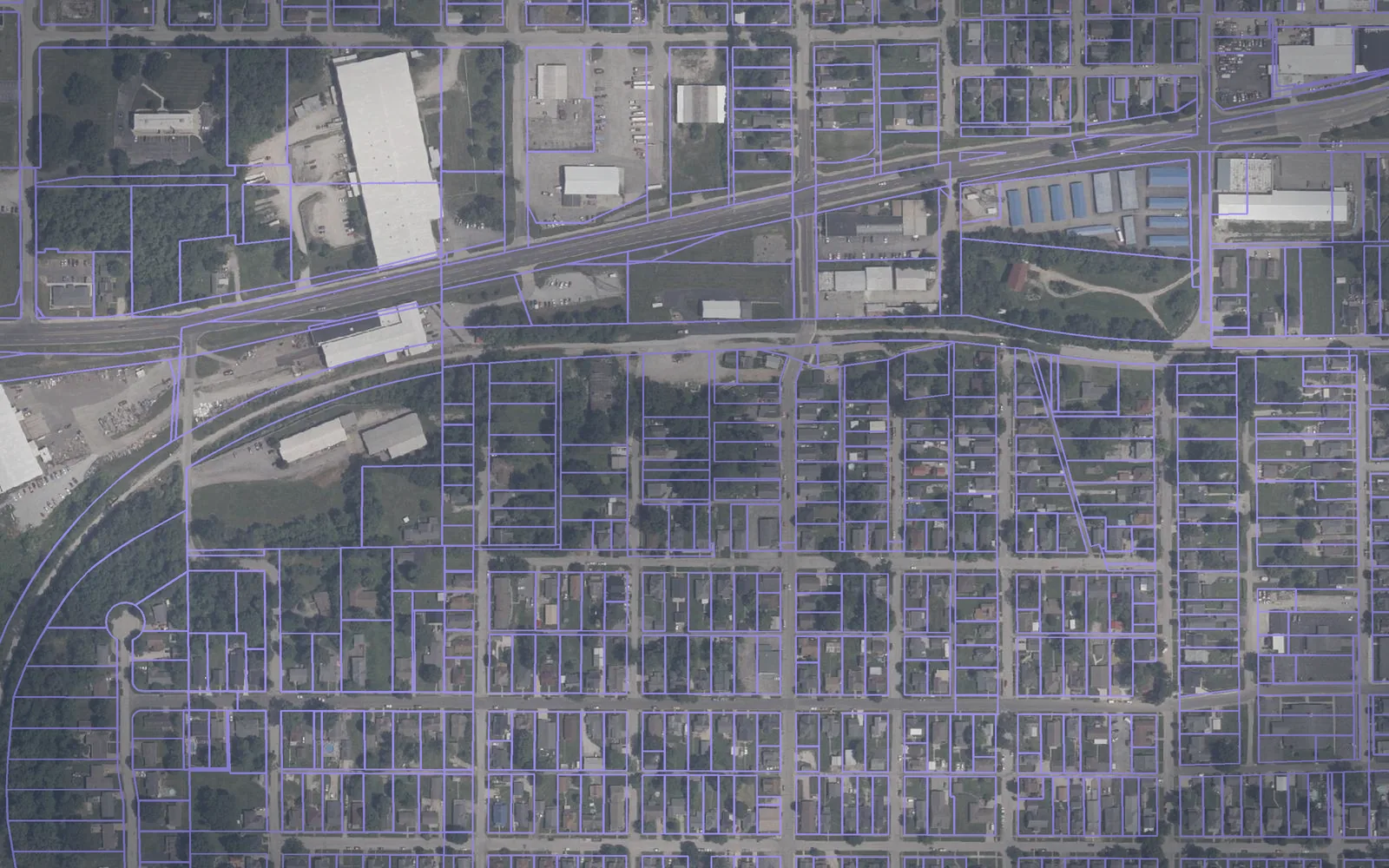 Parcel boundaries over aerial imagery of Lawrence County, Indiana
