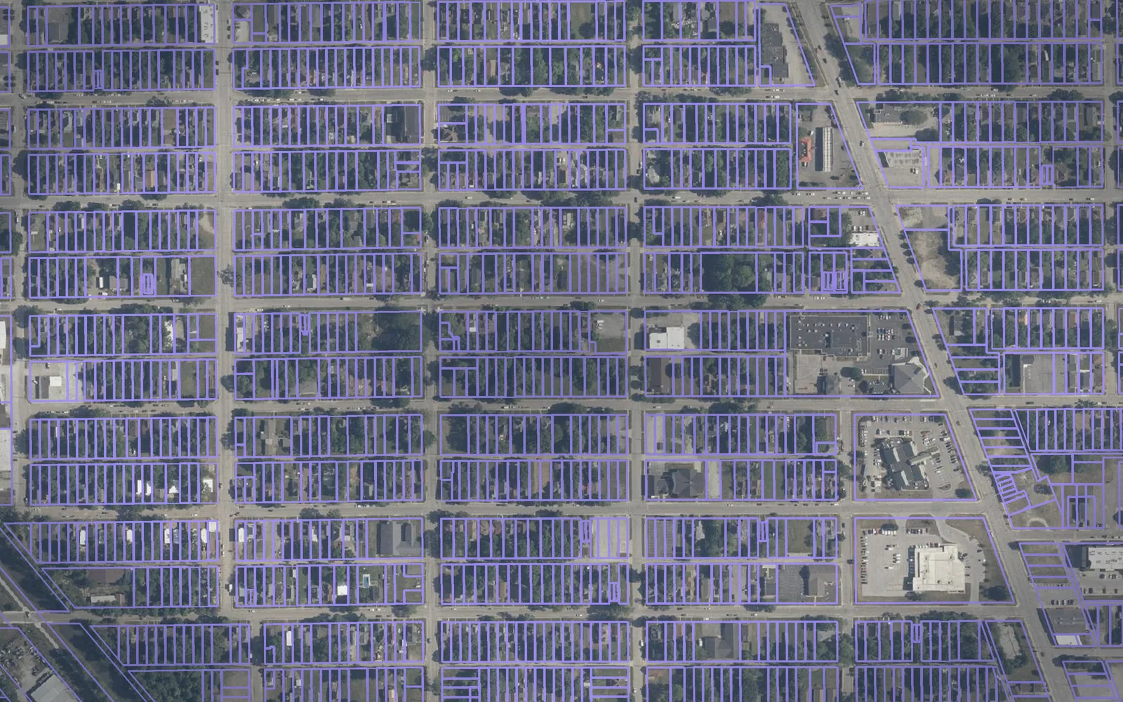 Parcel boundaries over aerial imagery of Marion County, Indiana