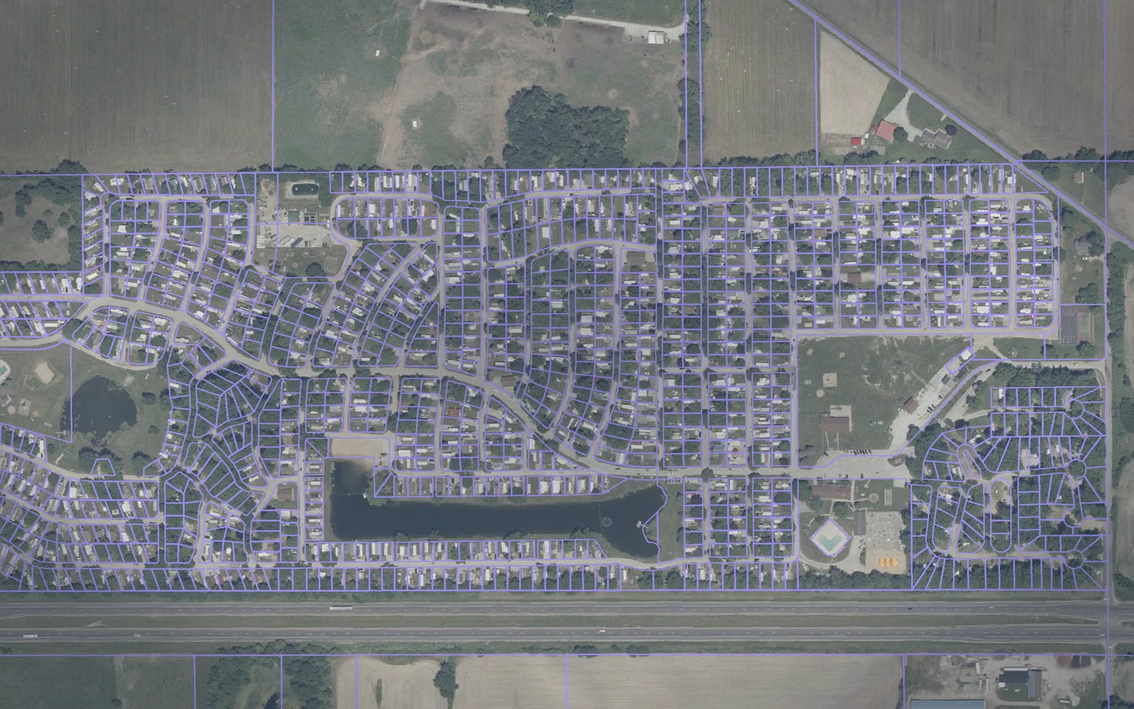 Parcel boundaries over aerial imagery of Marshall County, Indiana