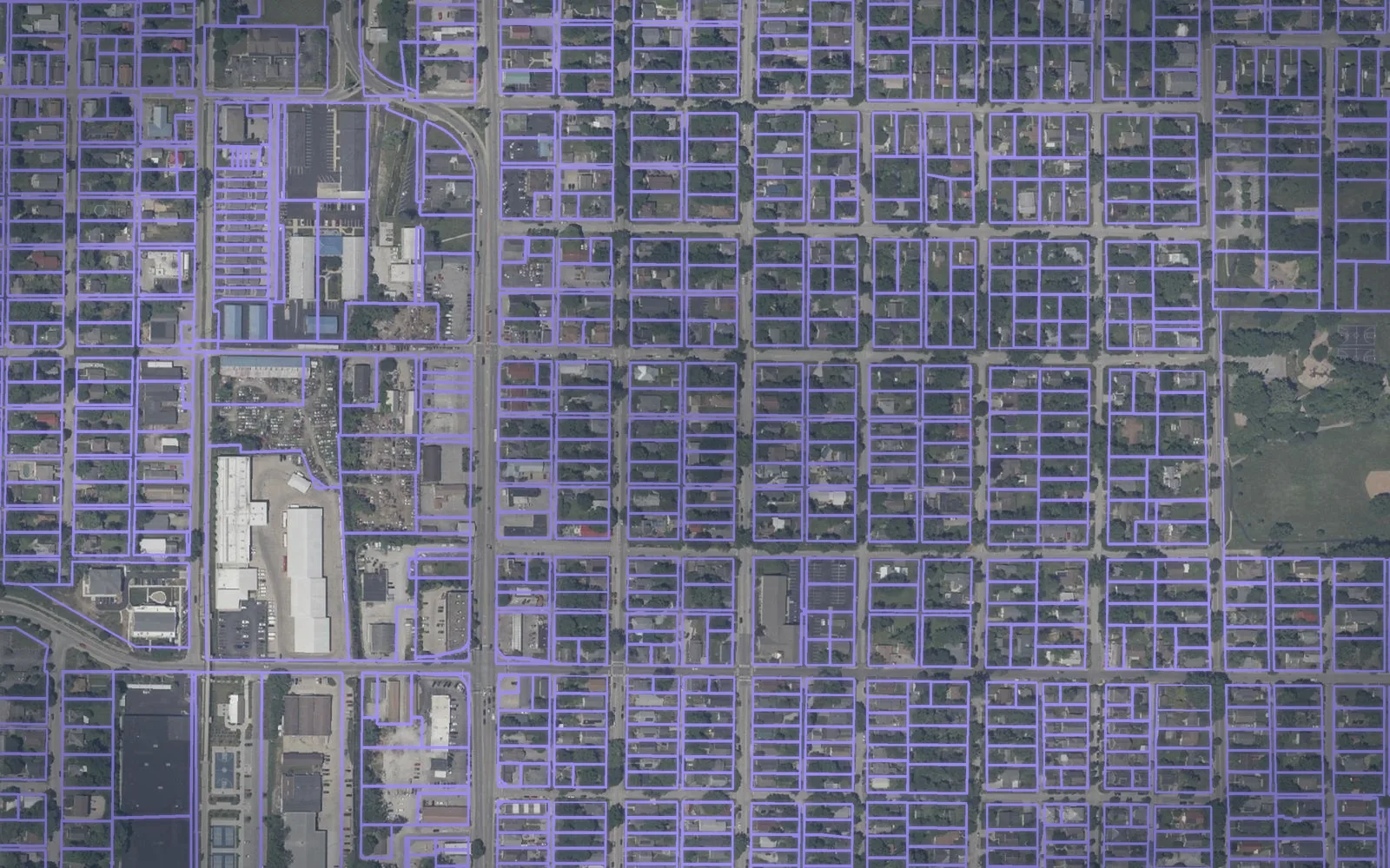 Parcel boundaries over aerial imagery of Monroe County, Indiana
