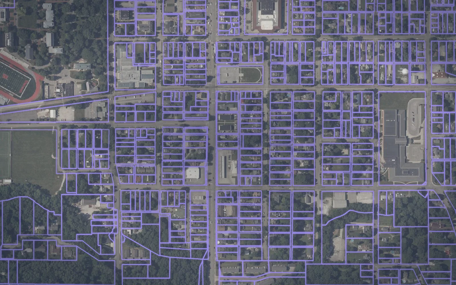 Parcel boundaries over aerial imagery of Montgomery County, Indiana