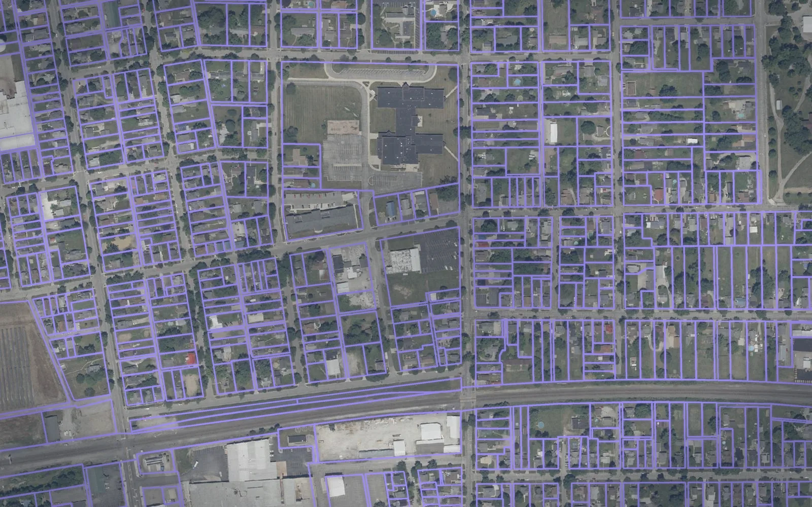 Parcel boundaries over aerial imagery of Noble County, Indiana