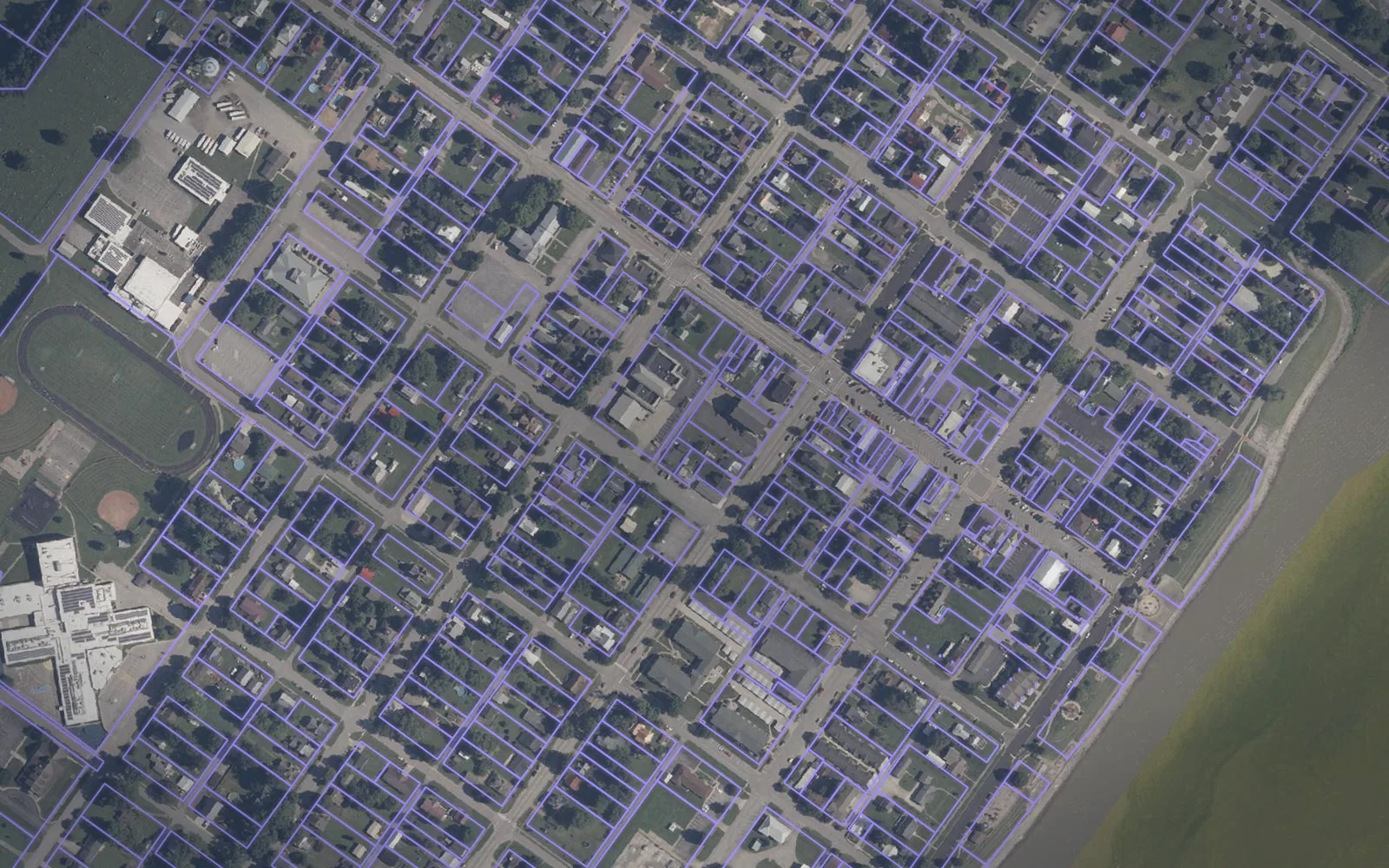 Parcel boundaries over aerial imagery of Ohio County, Indiana