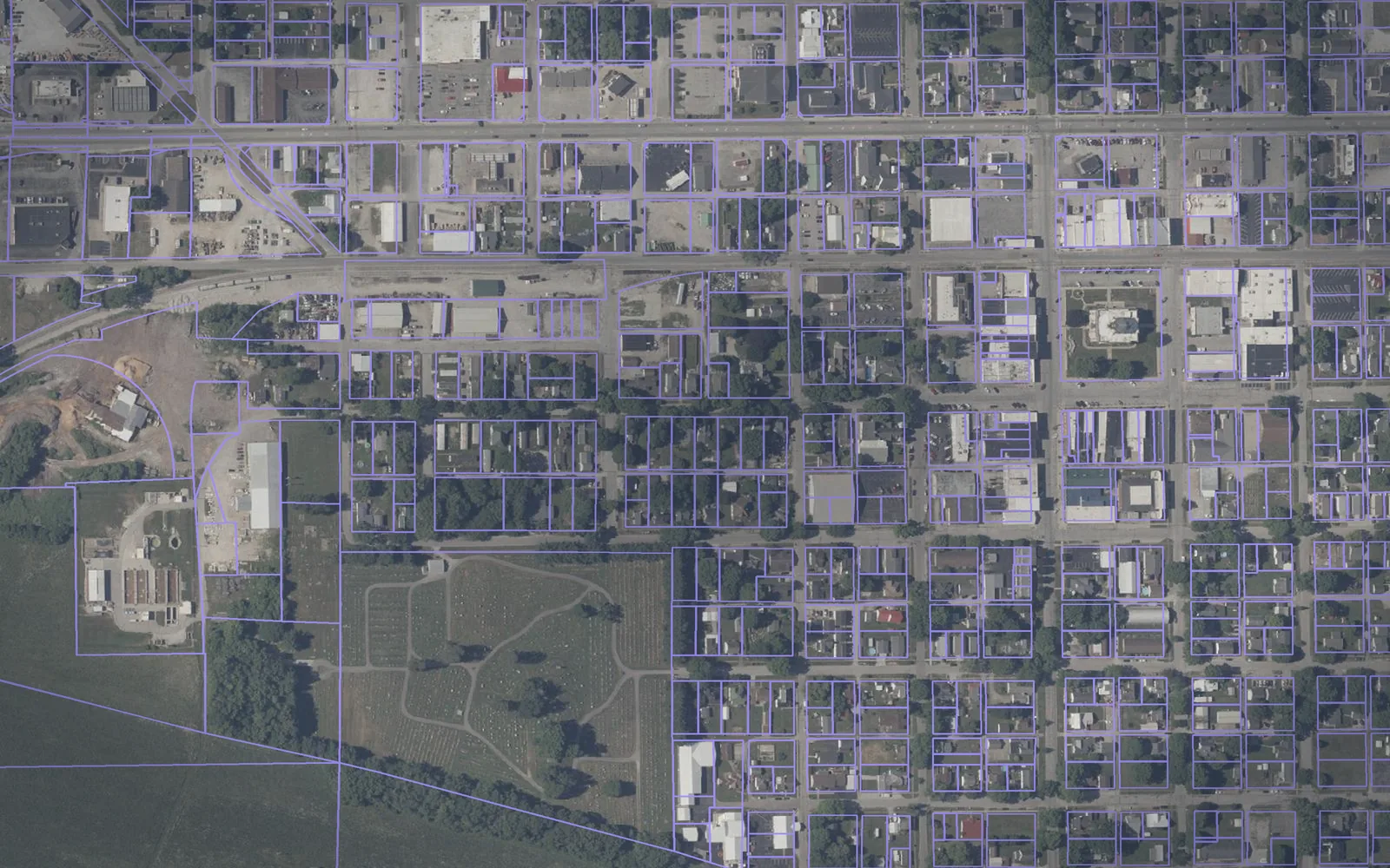 Parcel boundaries over aerial imagery of Owen County, Indiana