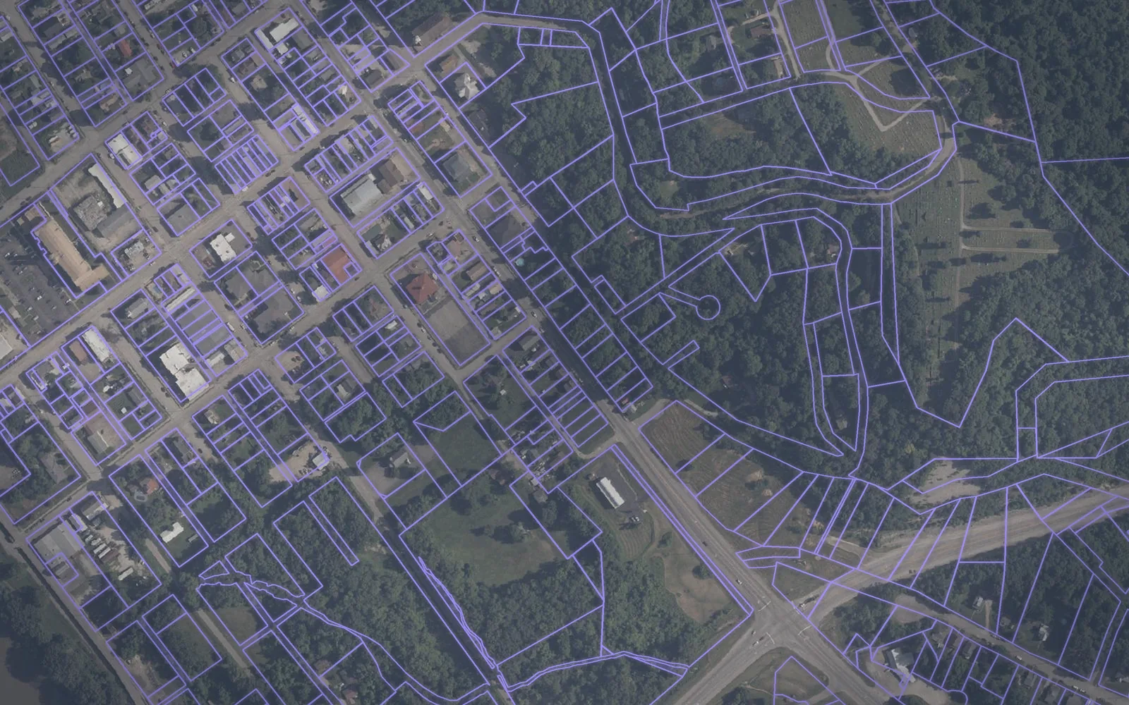 Parcel boundaries over aerial imagery of Perry County, Indiana